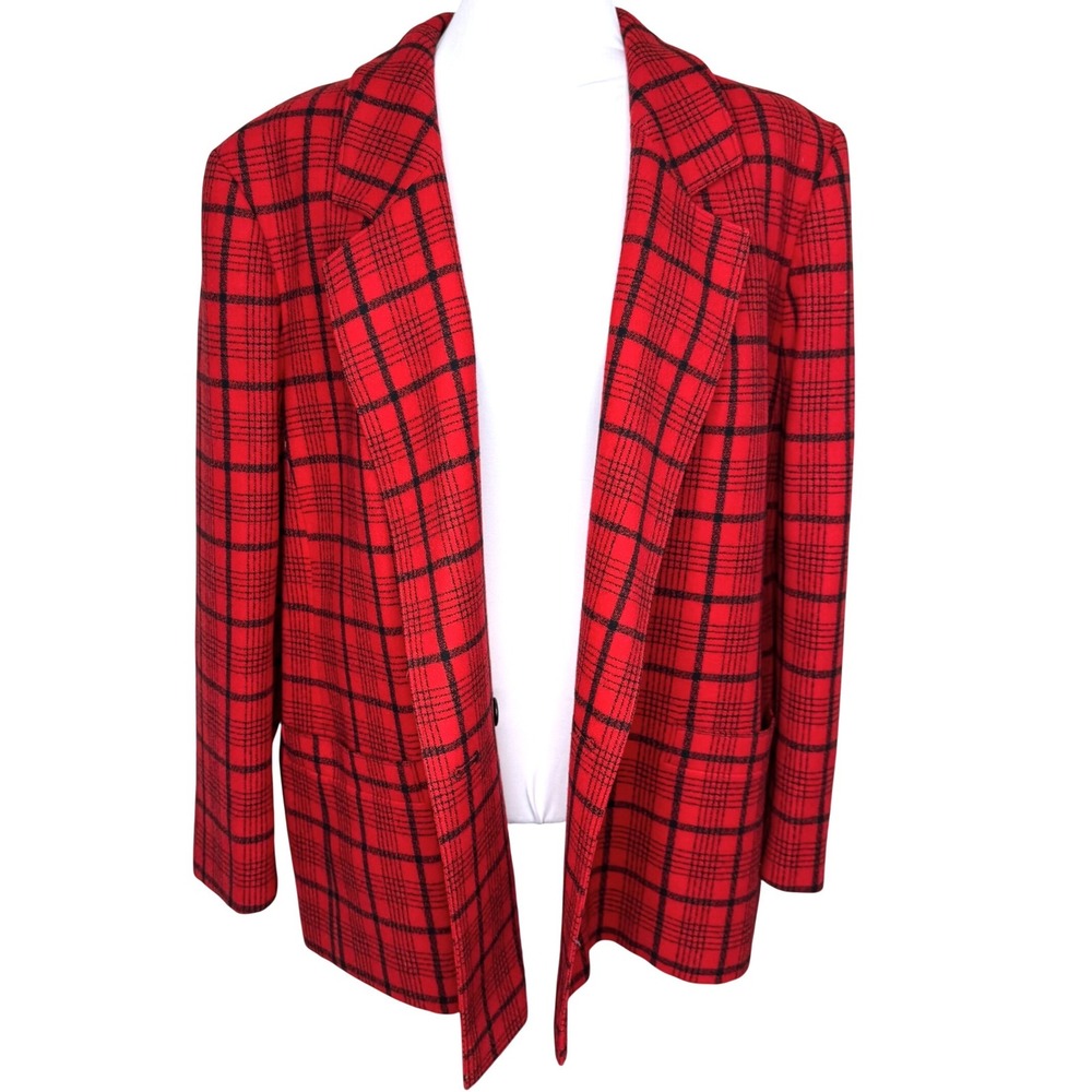 Pendleton Blazer‎ 14 Vintage Wool Plaid Preppy Dark Academia Jacket Red Black